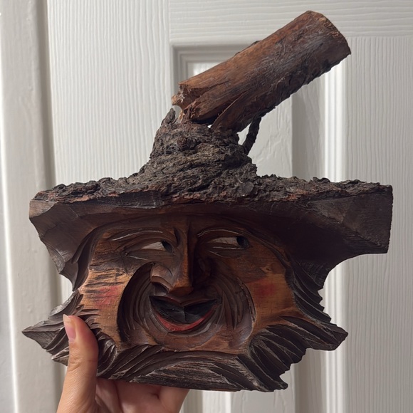 Tree Man Spirit Face Handmade Wooden Vintage Folk Art - Picture 1 of 5